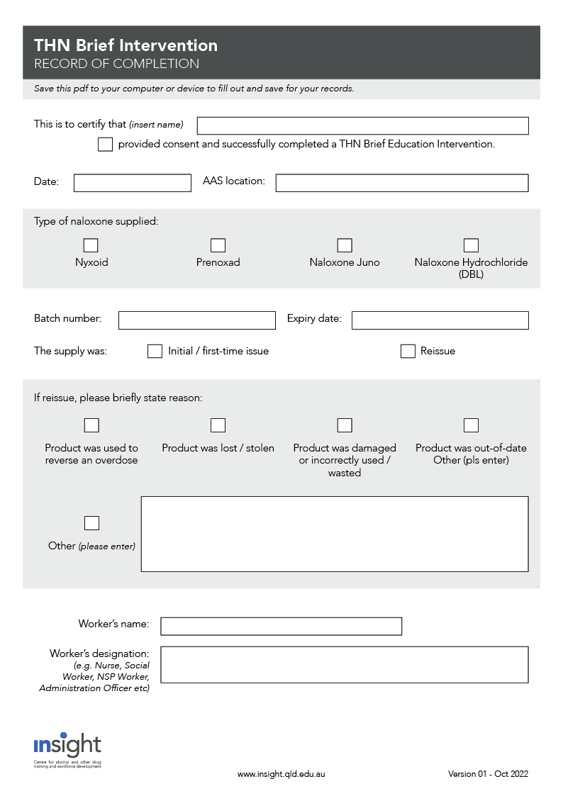 THN brief intervention - Record of completion