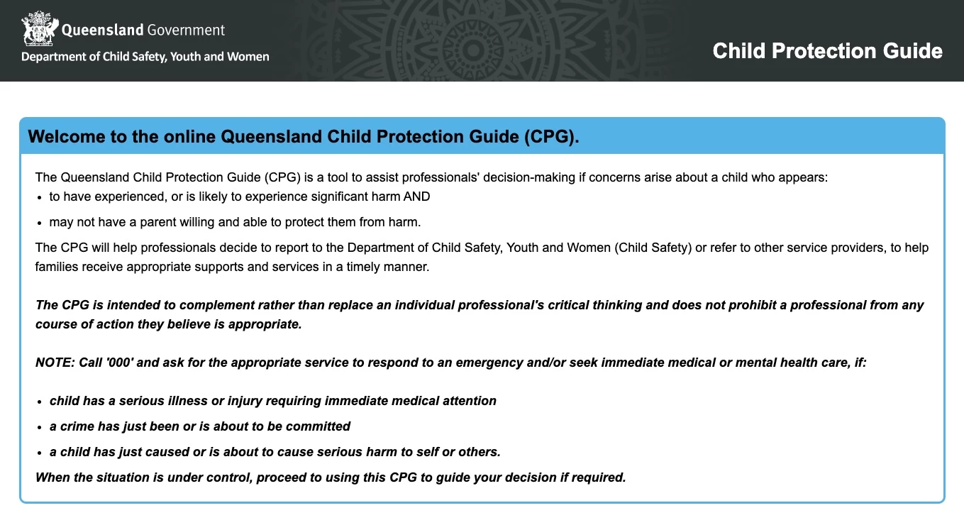 Online Queensland Child Protection Guide