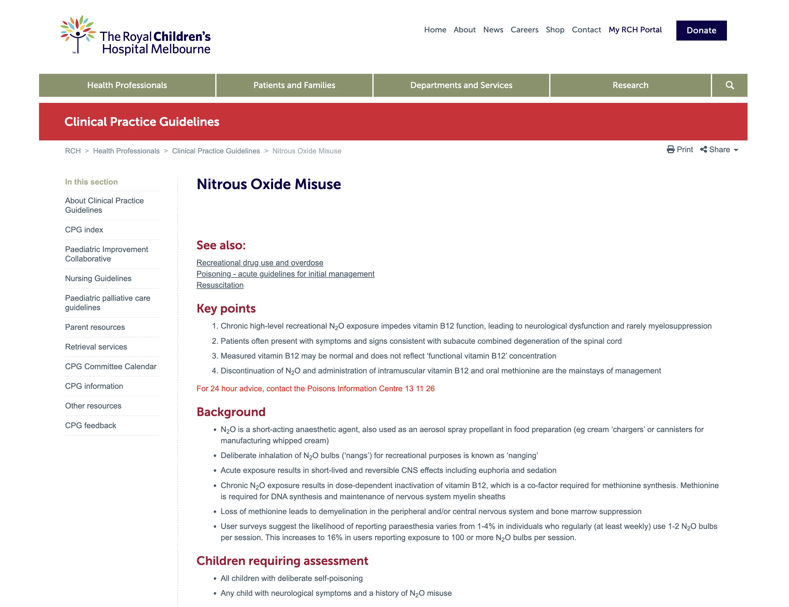 Clinical practice guidelines: Nitrous oxide misuse